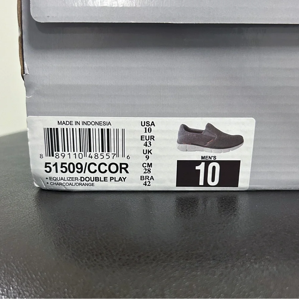 Skechers Charcoal Gray Orange Equalizer Double Play Slip On Fabric Memory Foam